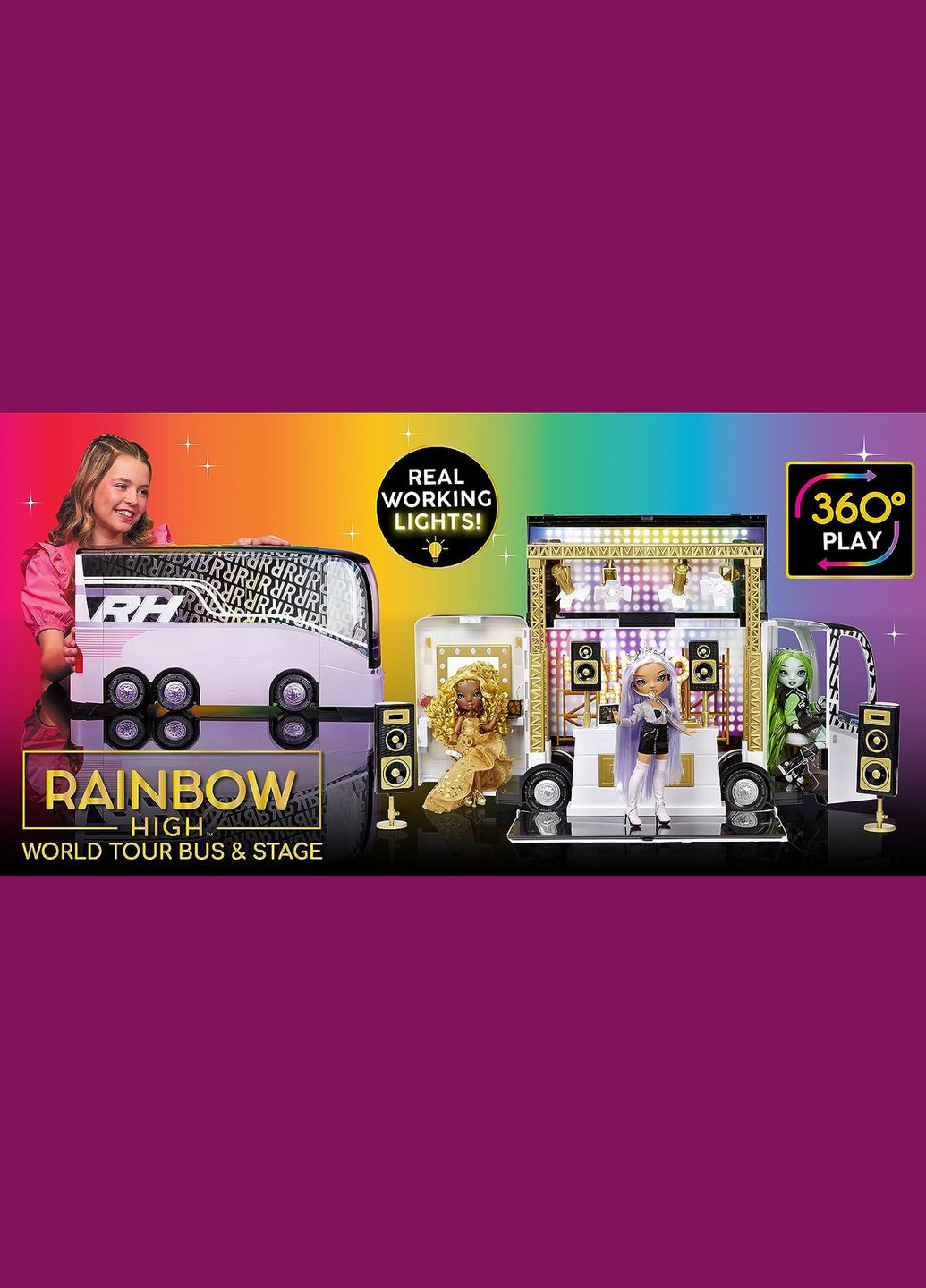 Ігровий набір для ляльок Rainbow Vision World Tour Bus & Stage 4-in-1 Light-Up Deluxe Toy Playset Rainbow High (321963673)