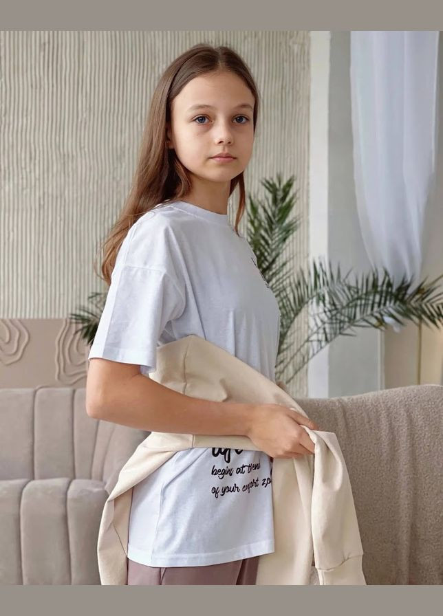 Белая летняя футболка для девочки (подростковая) hc (h001-6414-001-33-2) No Brand