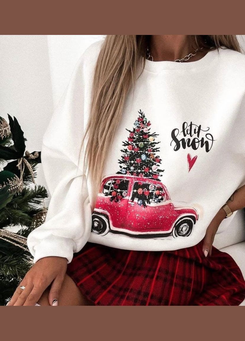 Белый свитшот жениский зимний универсальный "новогодний подарок" b-286 белый,42-48, модель 15 Sofia рисунок (278651450)