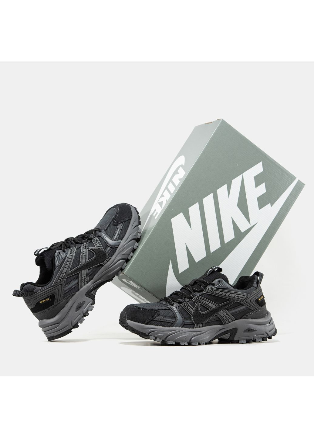 Черные демисезонные кроссовки мужские nike v2k grey black gore-tex termo | найк в2к рантекк термо черные No Brand