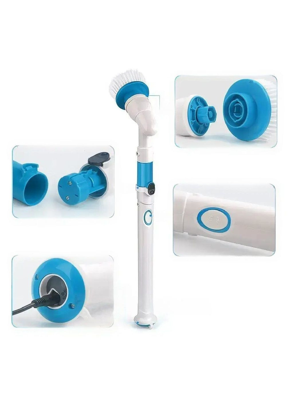 Бездротова акумуляторна електрична щітка для вологого прибирання з 3 насадками (476794-Prob) Біла з блакитним Unbranded (290983279)