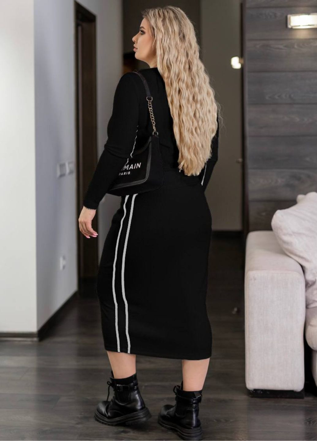 Базовый повседневный приталенный костюм двойка с лампасами: кофта+меди юбка Україна (322736511)