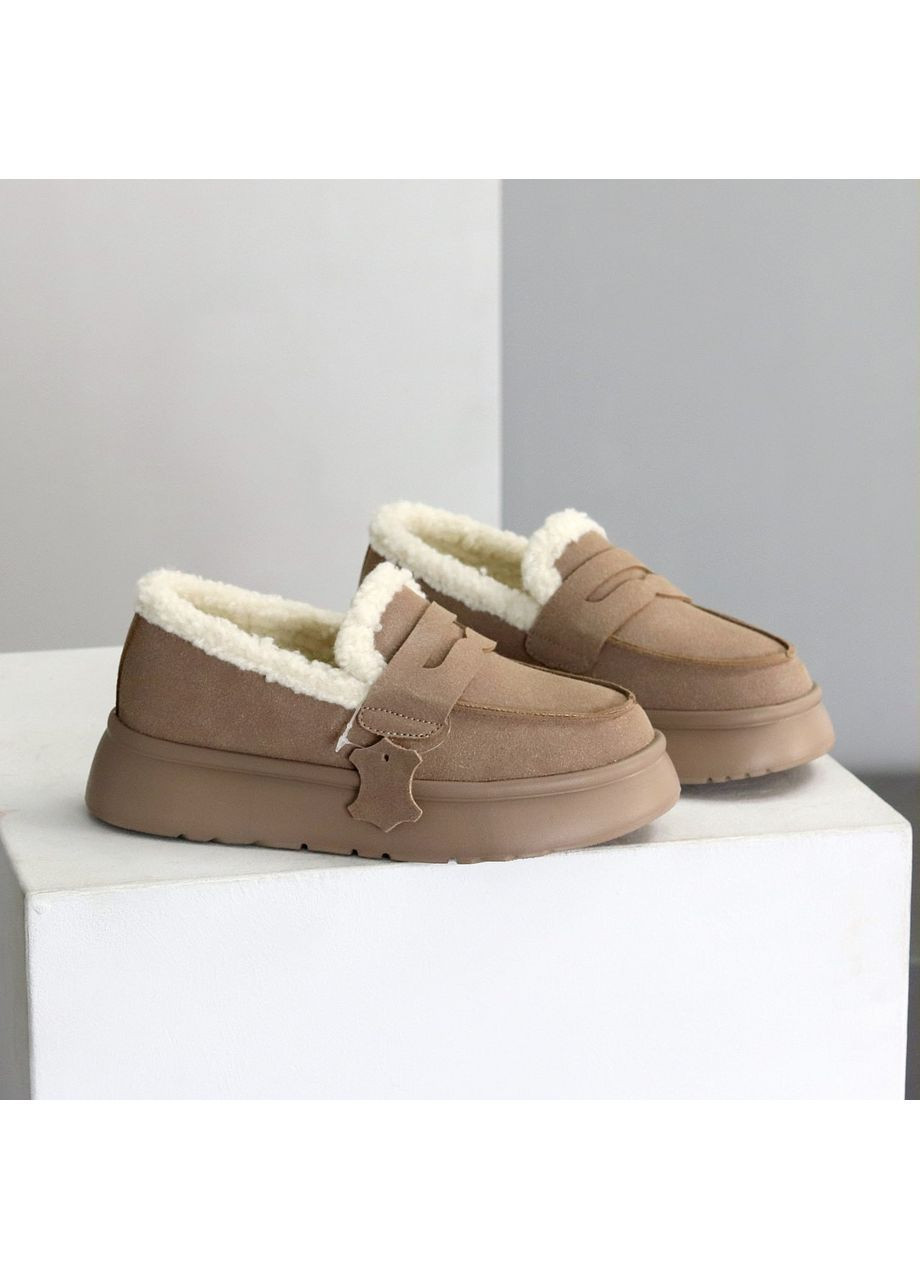 Жіночі зимові автоледі Stelary, колір латте, натуральна замша, на платформі з екохутром No Brand (366079973)