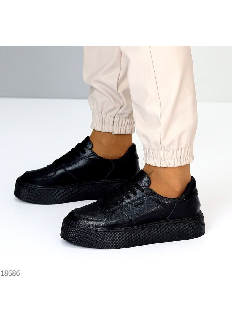 Черные кожаные кроссовки, кеды, черные женские кроссовки на платформе код 18686 KDSL Karla чёрные демисезоны (353899292)