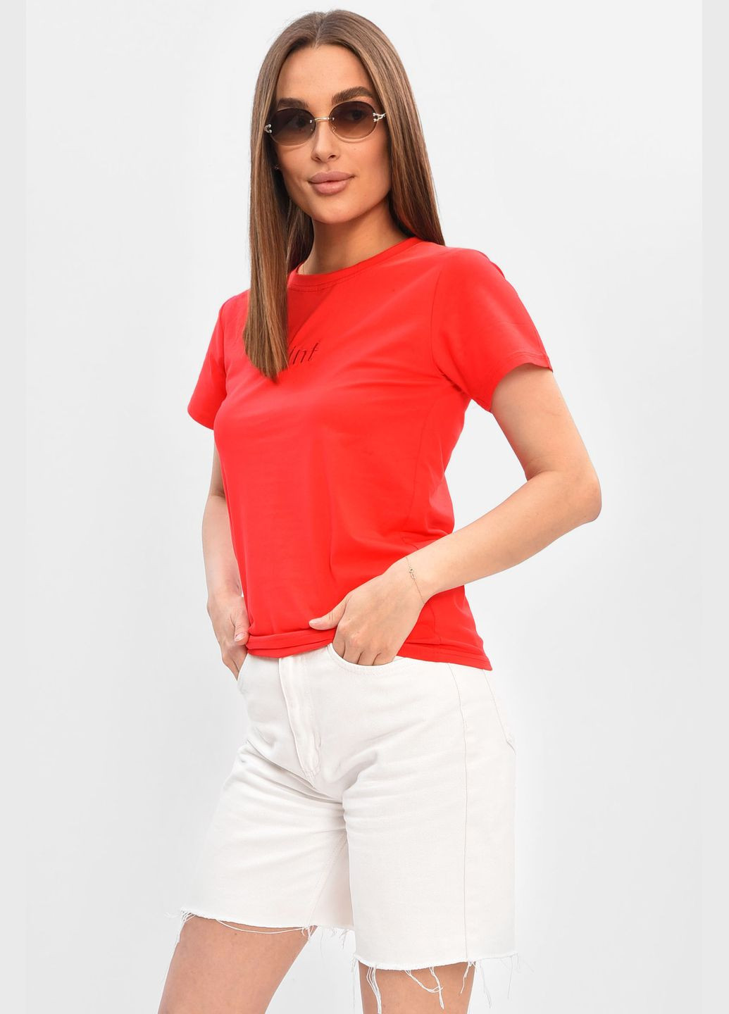 Футболка жіноча червоного кольору Let's Shop - (339601728)