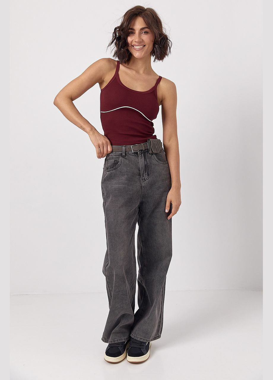 Майка в рубчик с контрастной вставкой под грудью - черный цвет Lurex — 324392677