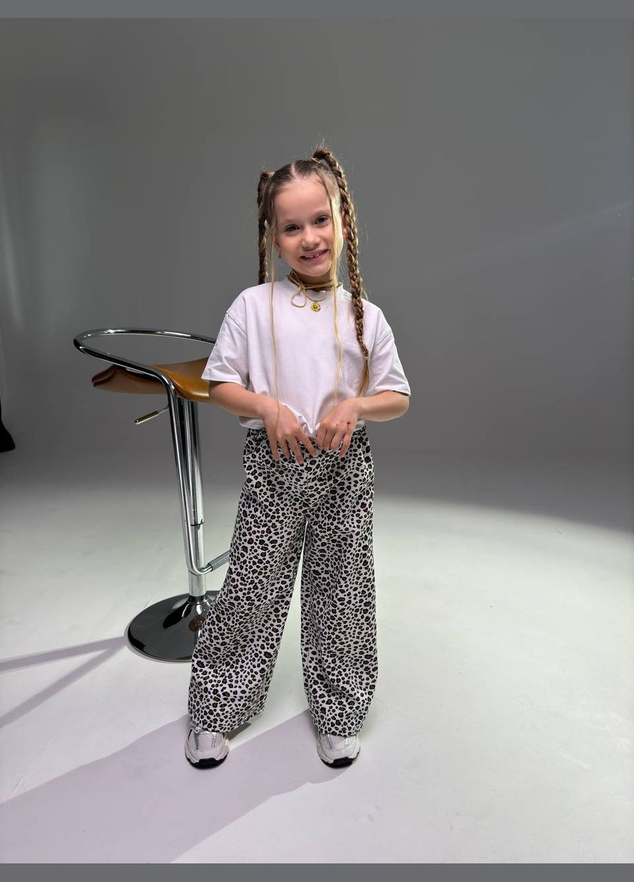 Комбинированные демисезонные палаццо леопардовые джинсы-палаццо No Brand