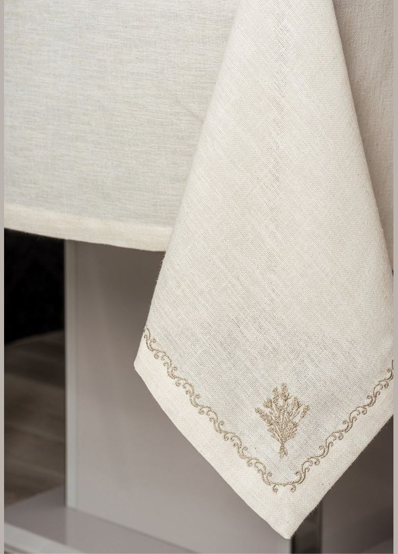 Скатертина поліестер Cotton Box 175х240 см + Ранер 40х140 см + Серветки 6шт 40х40 см Pera - Ecru TC303375947 TURComFor (332018122)