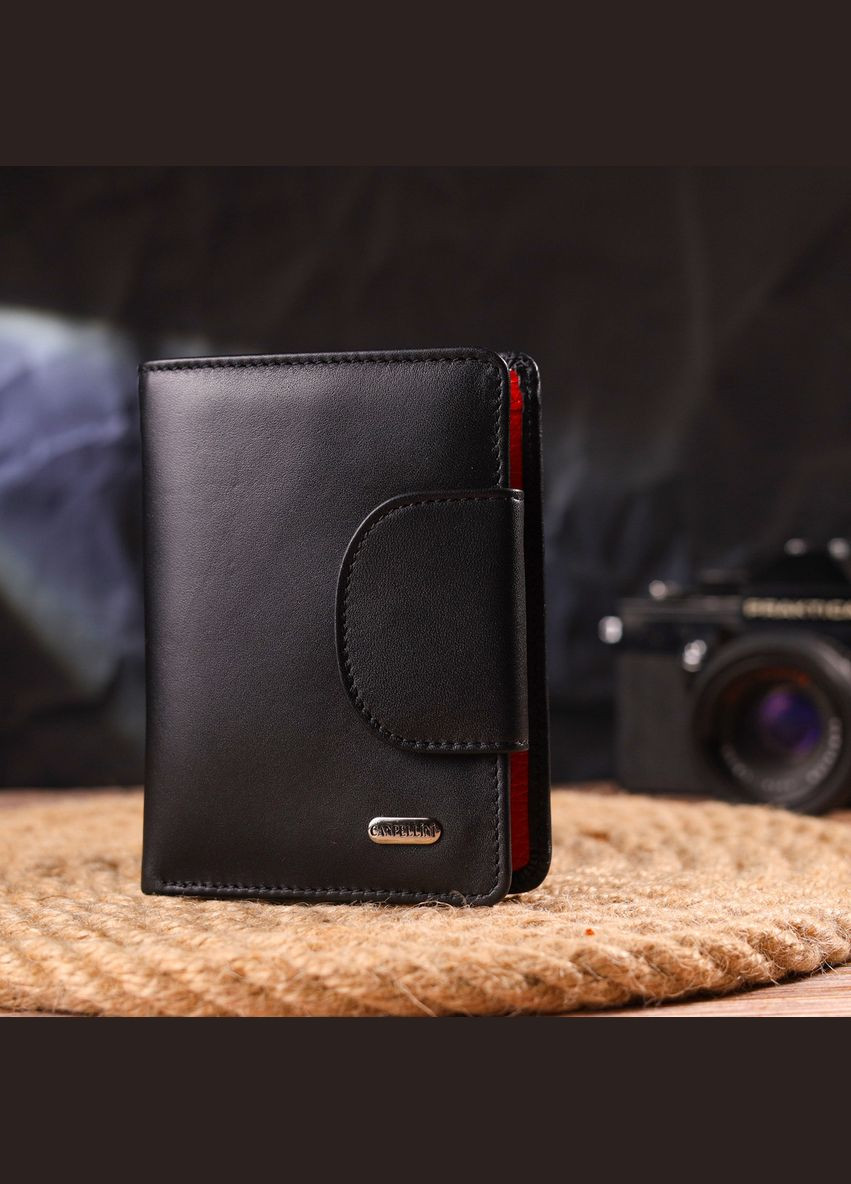 Зручний вертикальний гаманець з натуральної гладкої шкіри 21683 Чорний Canpellini (357207698)