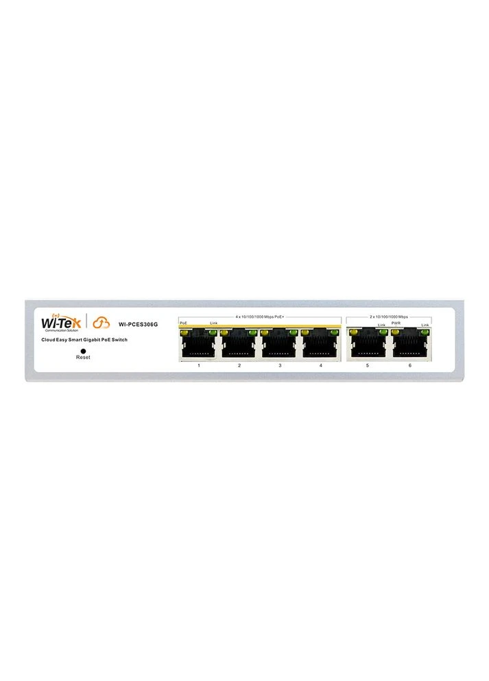 PoE-коммутатор 6-портовый управляемый WI-PCES306G V2 гигабитный, 4x1000Mbps PoE+, 2x1000Mbps Uplink, 60W, Cloud, ONVIF Wi-Tek (401008499)