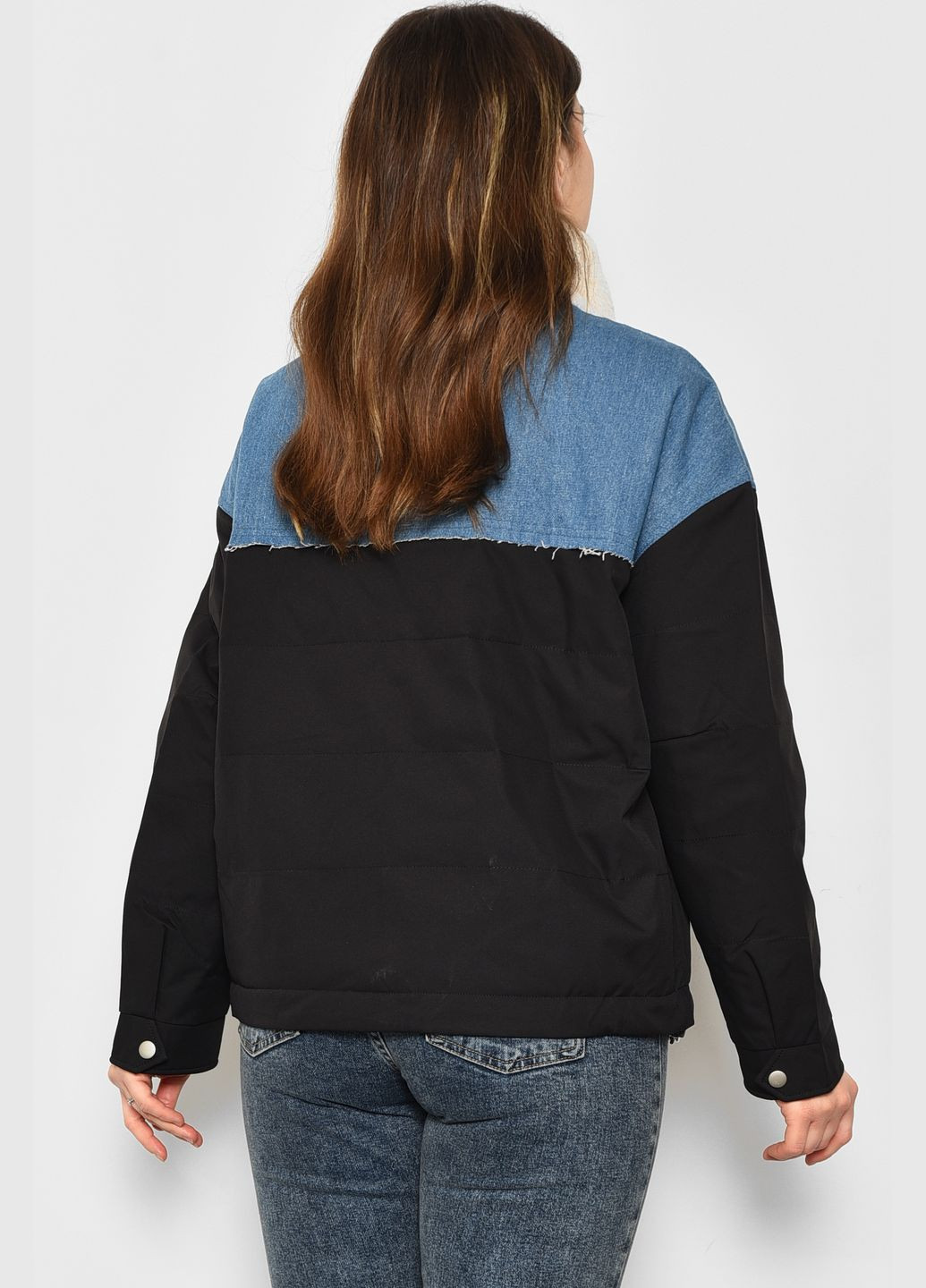 Черная демисезонная куртка женская демисезонная черно-голубого цвета Let's Shop