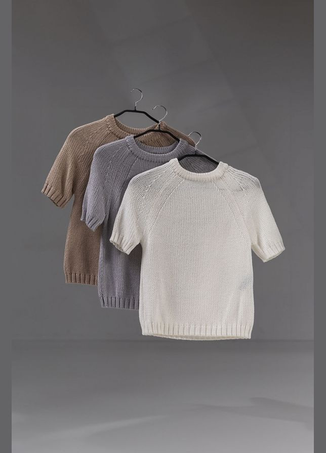 Молочний демісезонний жіночий джемпер з коротким рукавом (2758) Triko Bakh