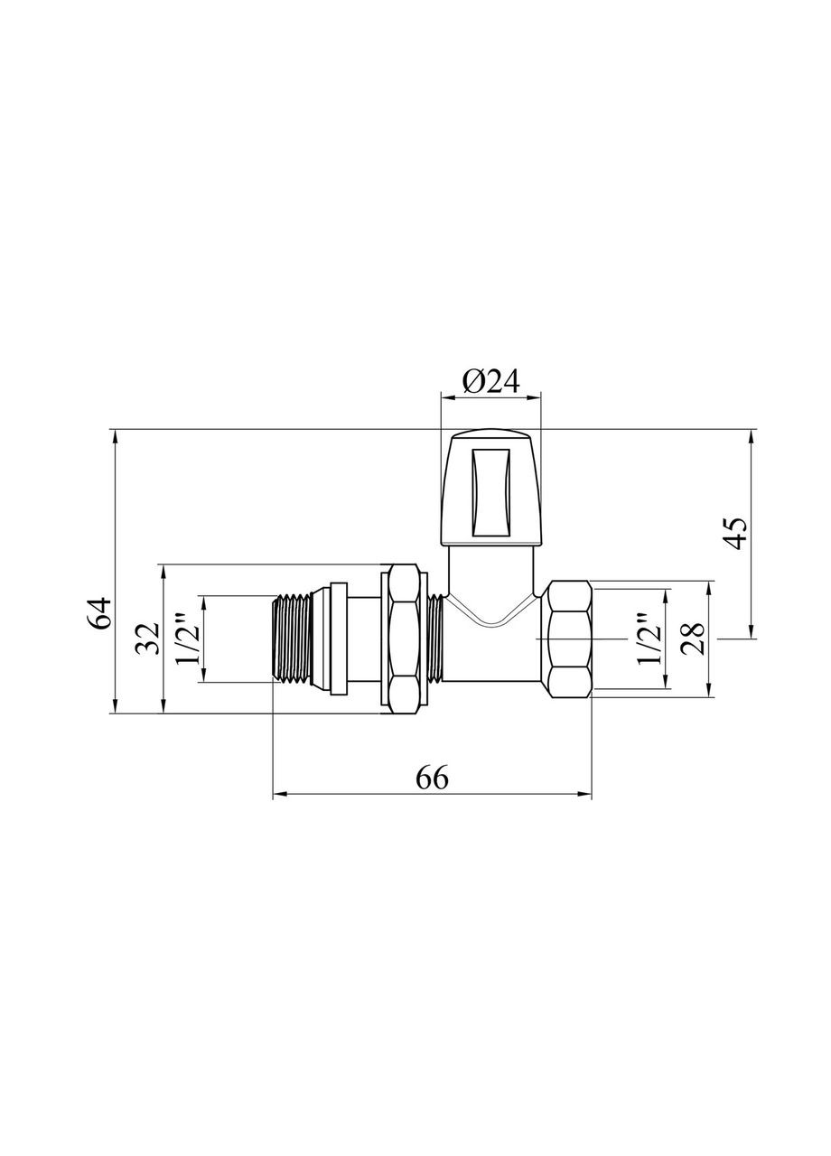 Кран вентильный радиаторный с системой антипротечка 1/2" ВЗ под шестигранник, прямой, никелированный STA (332956677)