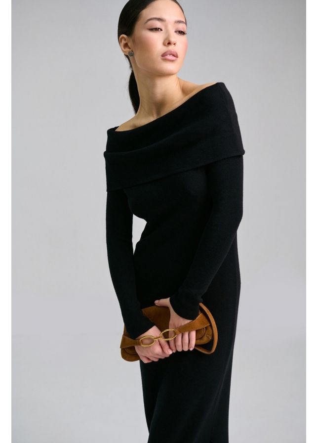 Черное праздничный нежное платье с открытыми плечами и эластаном для идеальной посадки (2824) Triko Bakh