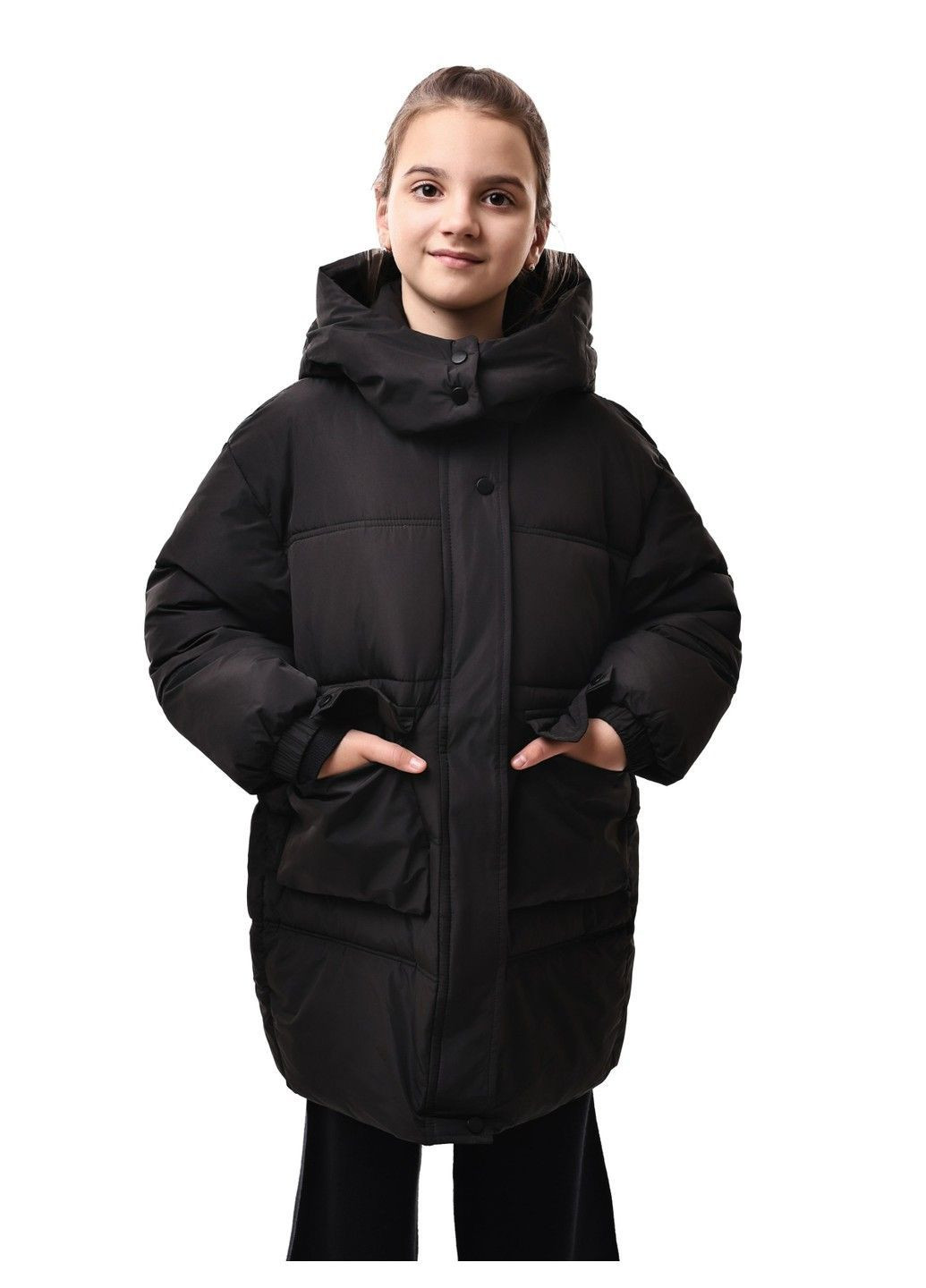 Чорна куртка зимова для дівчинки підлітка Lumo