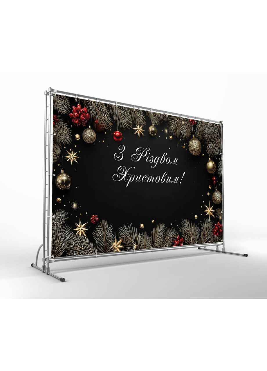 Різдвяний банер З Різдвом Христовим! чорний з золотими свічками — №46316 Vinylpex (366972051)
