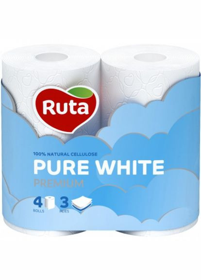 Туалетний папір Pure White 3 шари 4 рулони (4820023747531) Ruta pure white 3 слоя 4 рулона (268143458)
