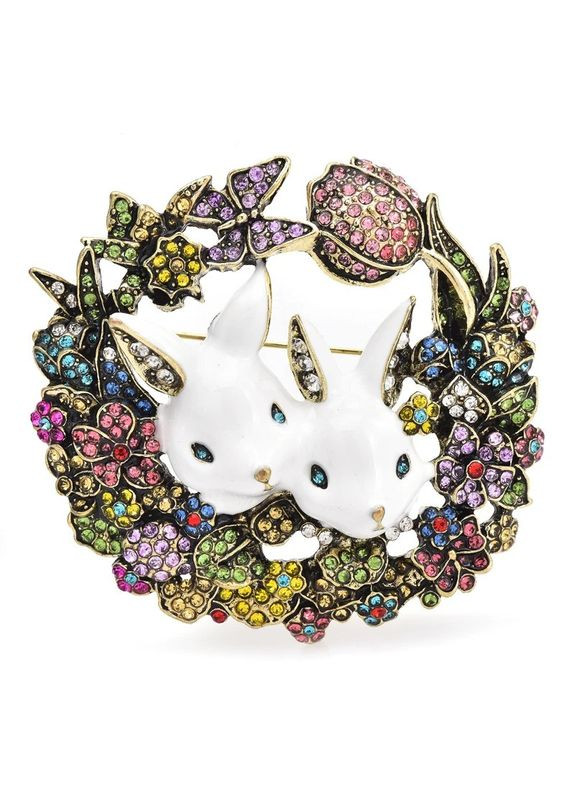 Красивая уникальная брошь ручной работы женская брошь Пасхальные кролики спрятались в цветах Fashion Jewelry (289355690)