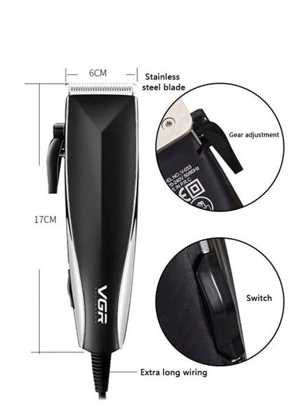 Професійна Машинка для стриження волосся від мережі V-033 USB Pro Чорна + Ножиці VGR (313110070)