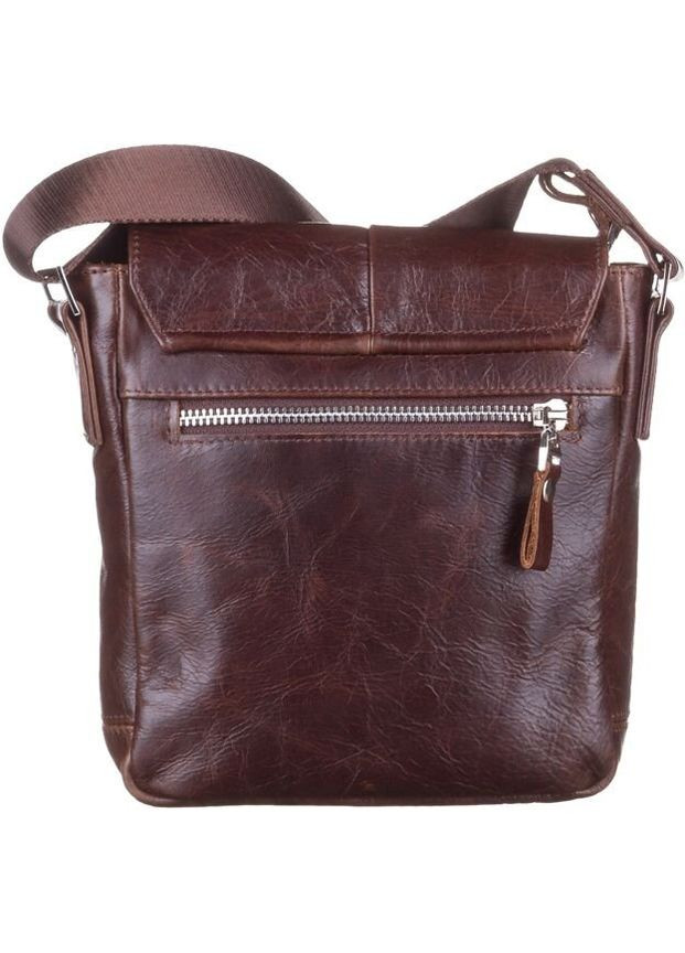 Мужская кожаная сумка через плечо для документов с накладным карманом коричневая No Brand (352167726)