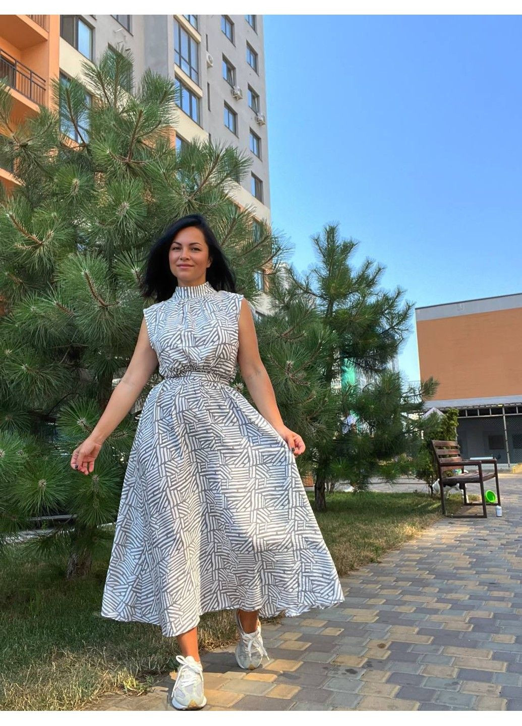 Сіра сукня жіноча indigo blue 024569 довге без рукавів комір стійка No Brand