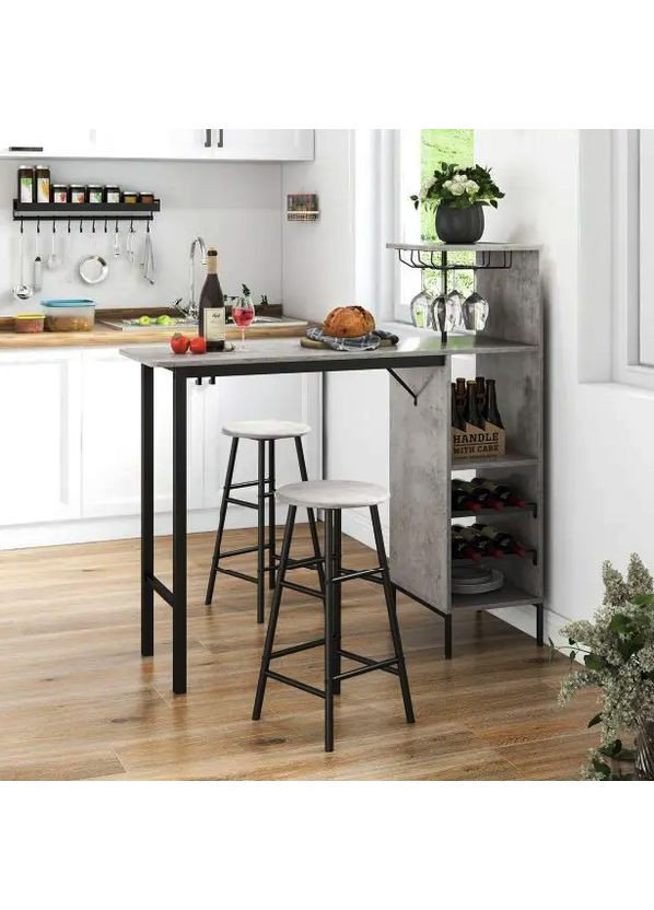 Барный стол со стульями Bistro с держателем винных бокалов серый Costway (361951748)