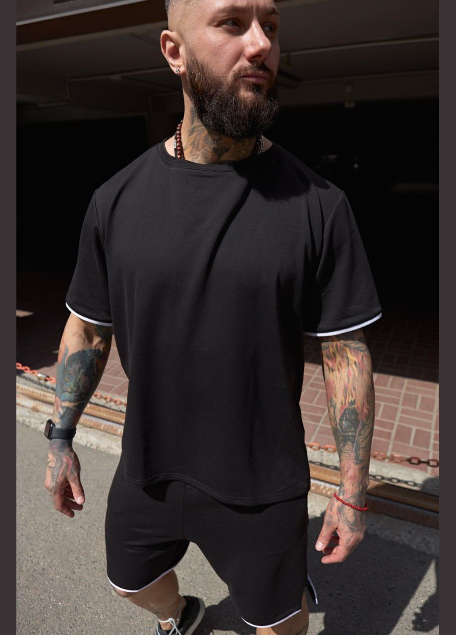 Черная базовая футболка оверсайз кант с коротким рукавом Vakko