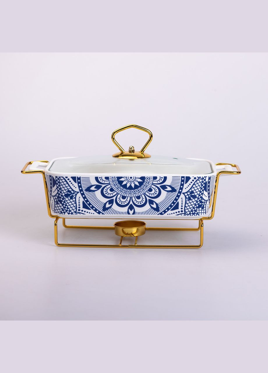 Мармитница керамическая 1л SA1107-S прямоугольная на подставке с орнаментом белый Yiwu (328287570)