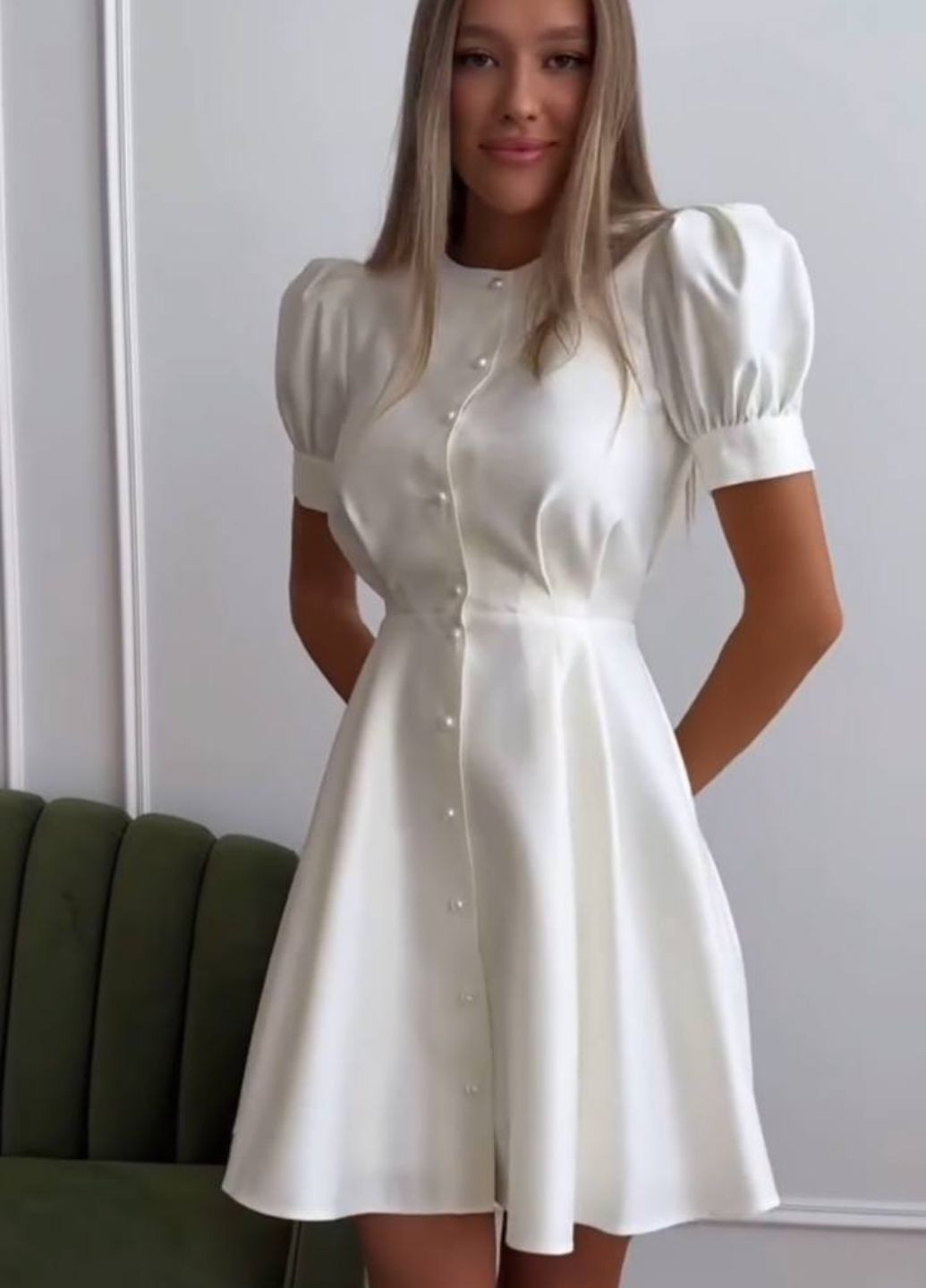 Білий святковий, повсякденний сукня міні з перлинними ґудзиками кльош Tik-Tak
