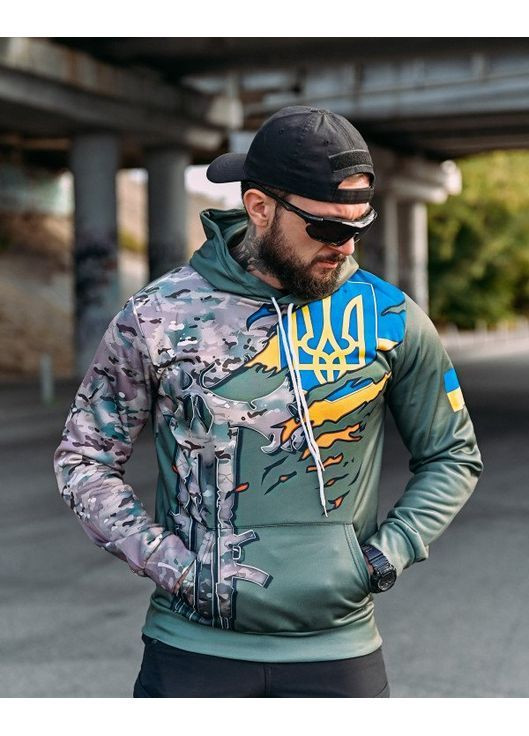 Тактичне чоловіче худі на флісі з принтом олива No Brand (364188816)