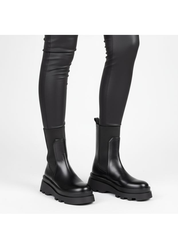 Черные осенние женские кожаные ботинки челси демисезонные 1728 черные Fabio Monelli