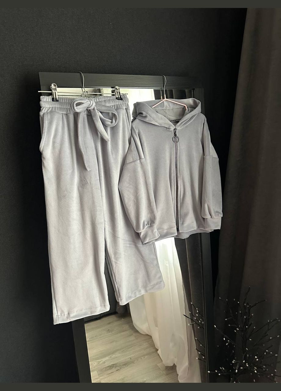 Сірий демісезонний костюм велюровий з кофтою та штанами Adelante