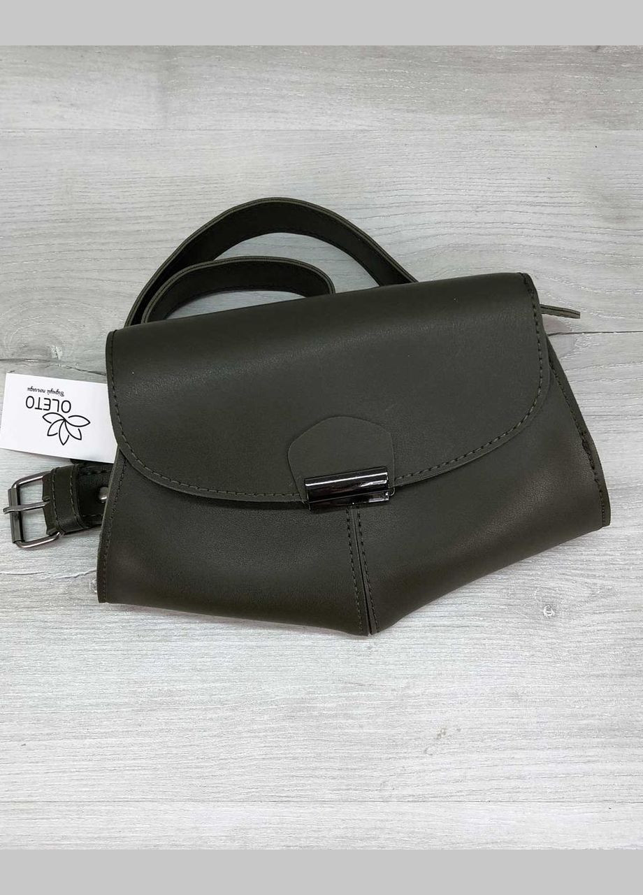 Женская кожаная сумка поясная-кроссбоди оливкового цвета «Demi» WeLassie (298568477)