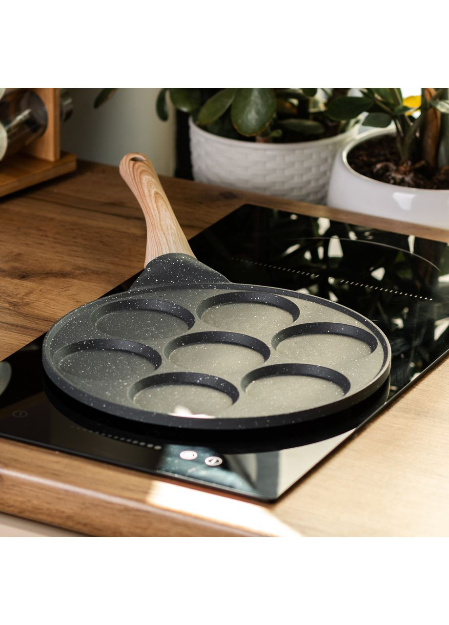 Сковорода з антипригарним покриттям 26 см для млинців, яєць та оладок, 7-секційна кругла сіра HP-39-582-C Jooki (358706644)