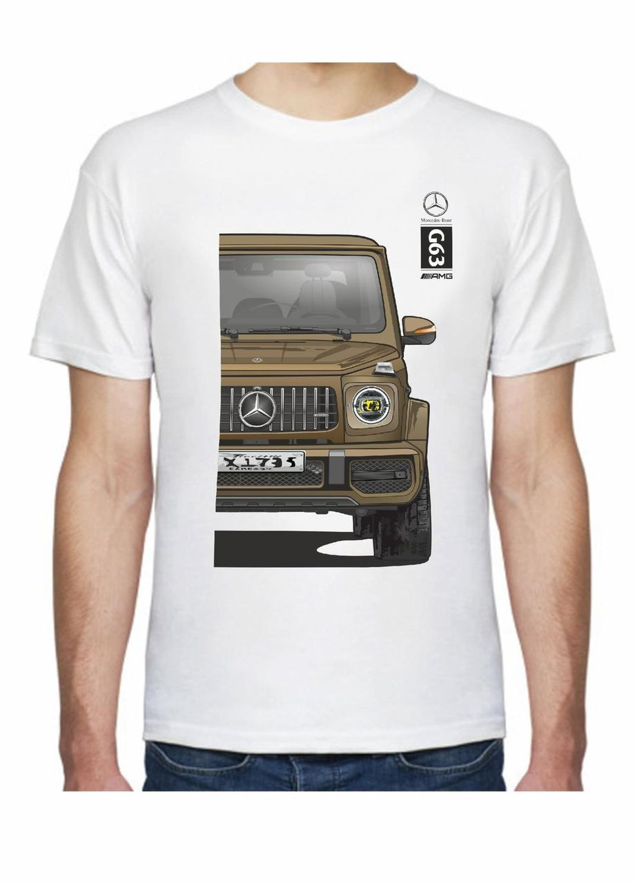 Белая мужская футболка с принтом mercedes-benz g63 amg f 305563 белая Avtolife