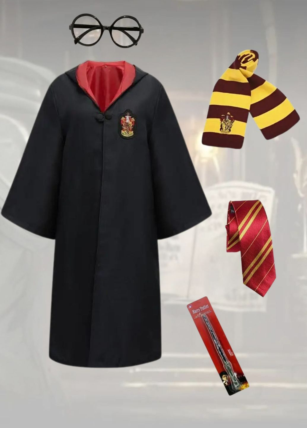 Костюм Гарри Поттера взрослый с мантией очками шарфом галстуком и палочкой Гриффиндор My Kigu (363176512)