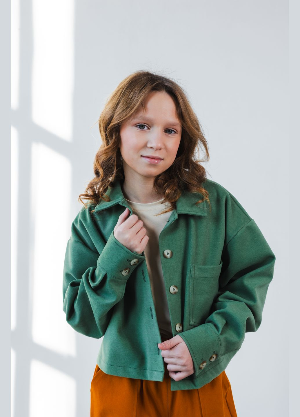 Зеленая кэжуал рубашка однотонная Top Hat Kids