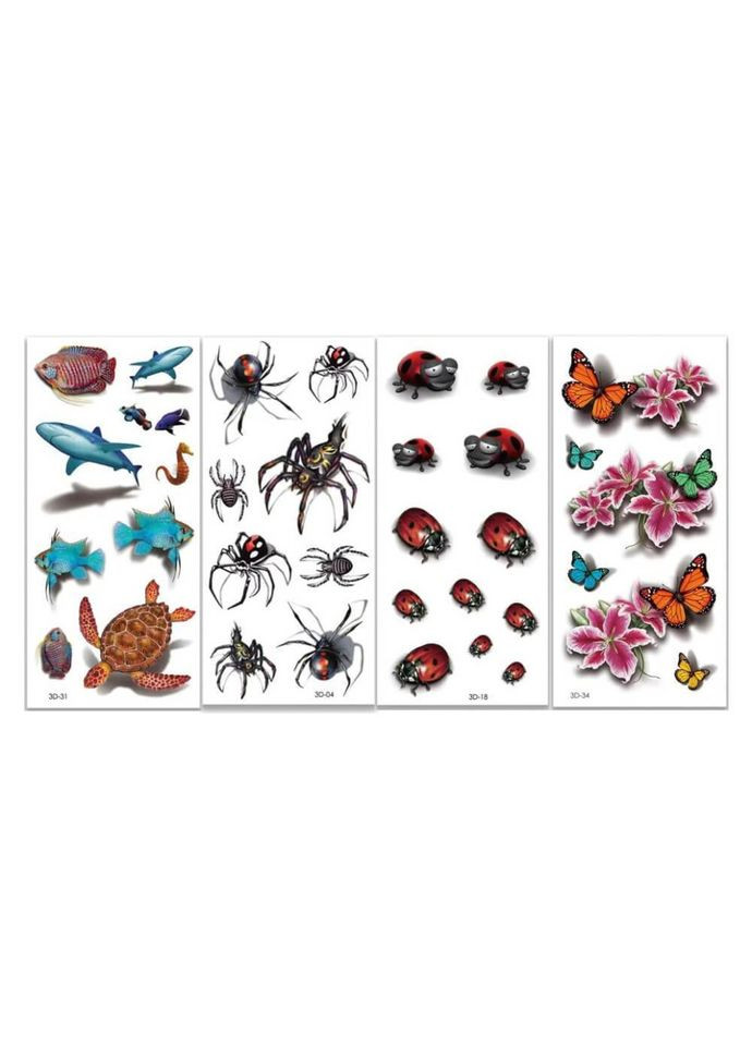 Набор временных тату "3D №3" 3d set 03, 19 х 9 см 4 шт Fresh Tattoo (364128000)