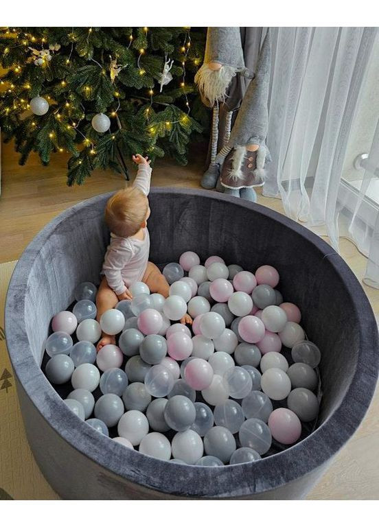Дитячий сухий басейн з кульками 100х40 см сірий оксамит (велюр) JoyfulKids (368766619)