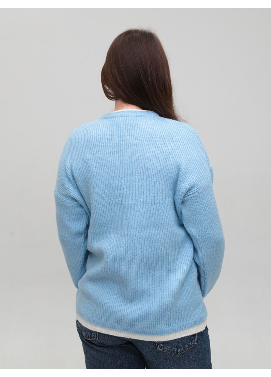 Голубой зимний свитер женский голубой теплый пуловер Karon Вільна,Подовжена