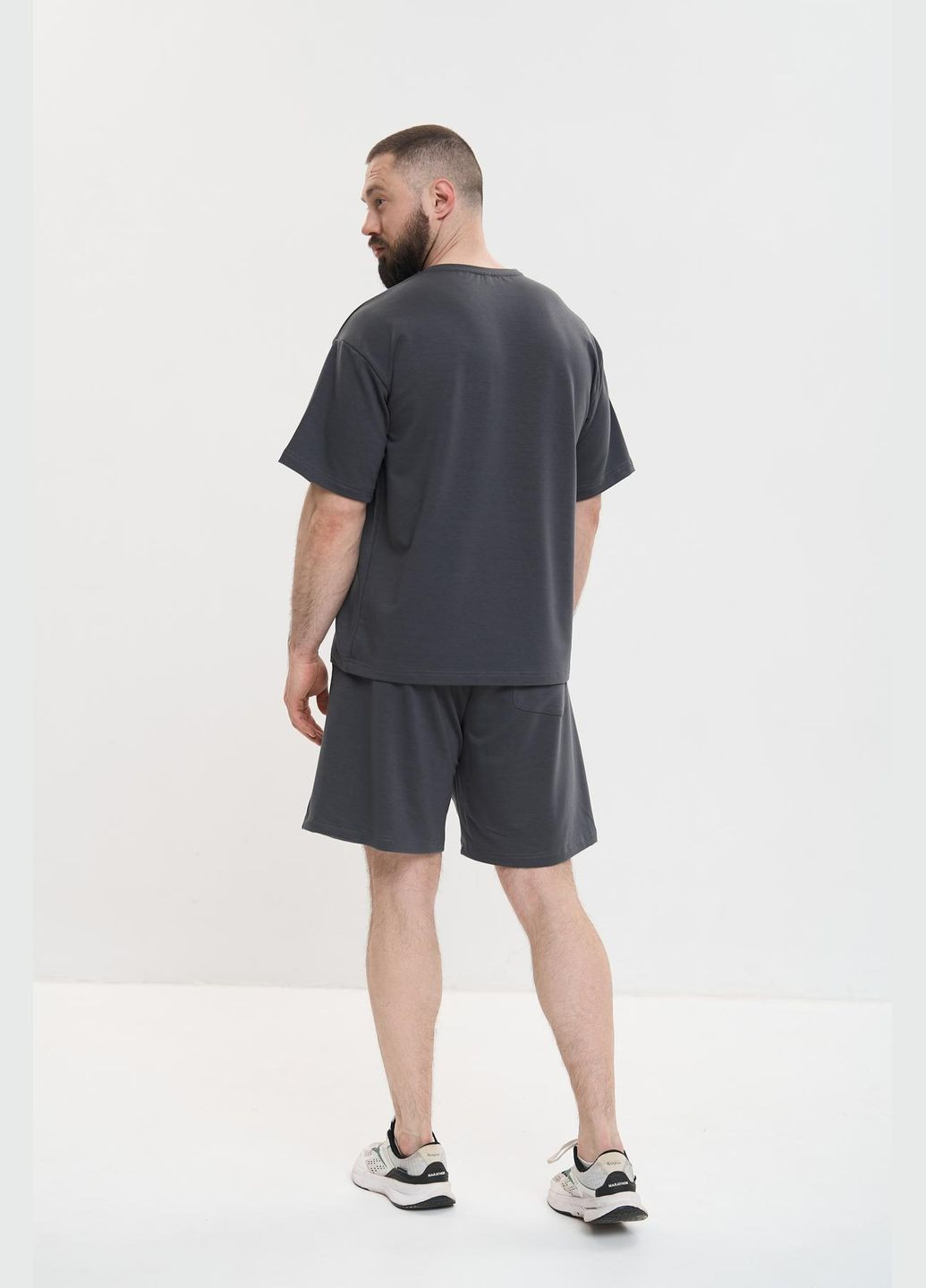 Графитовый летний мужской оверсайз костюм большого размера с шортами Vakko