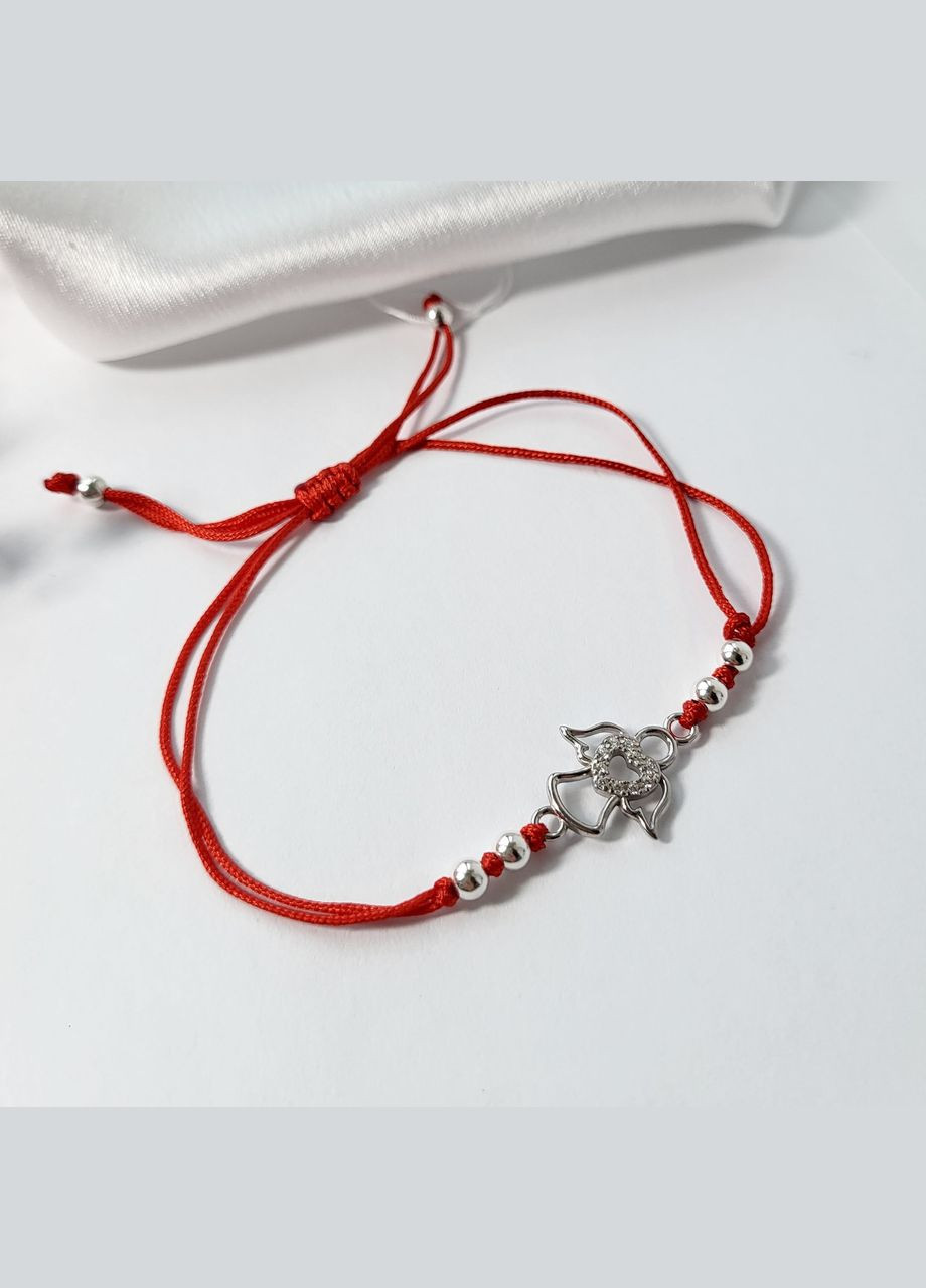 Серебряный браслет Оберег Ангелочек с Белыми камнями серебро 925 пробы Родированное 75116б 2.03г Nobrand (363969171)