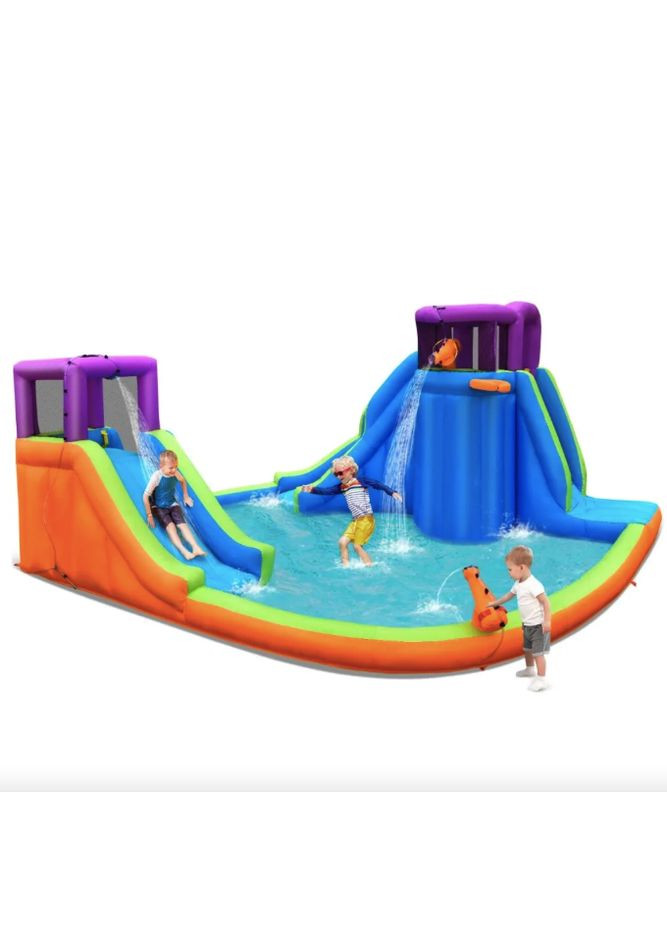 Надувная горка Canons с водяными пистолетами и баскетбольным кольцом (без вентилятора) Costway (362028076)