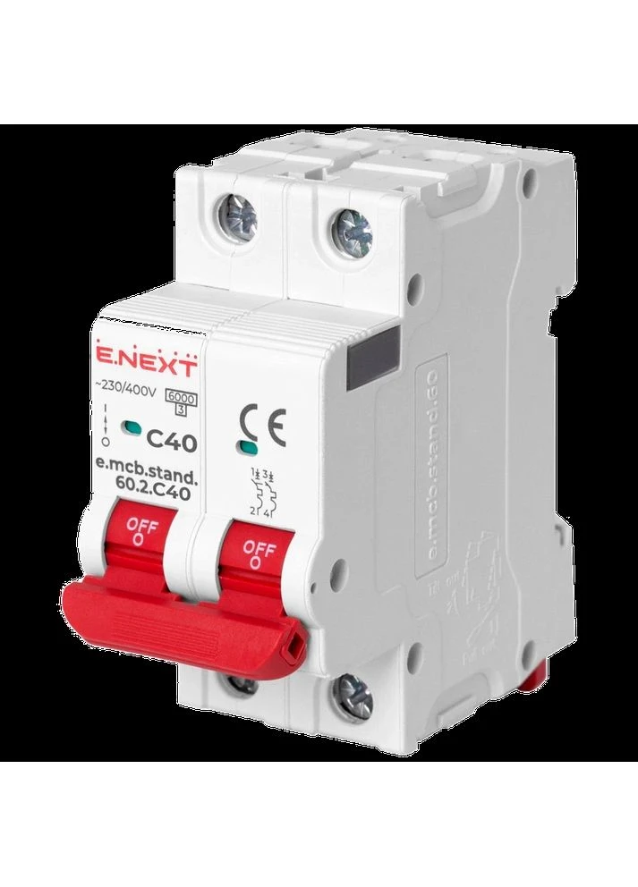 Модульный автоматический выключатель Enext e.mcb.stand.60.2.C40, 2р, 40А, C, 6кА E.NEXT (391233922)