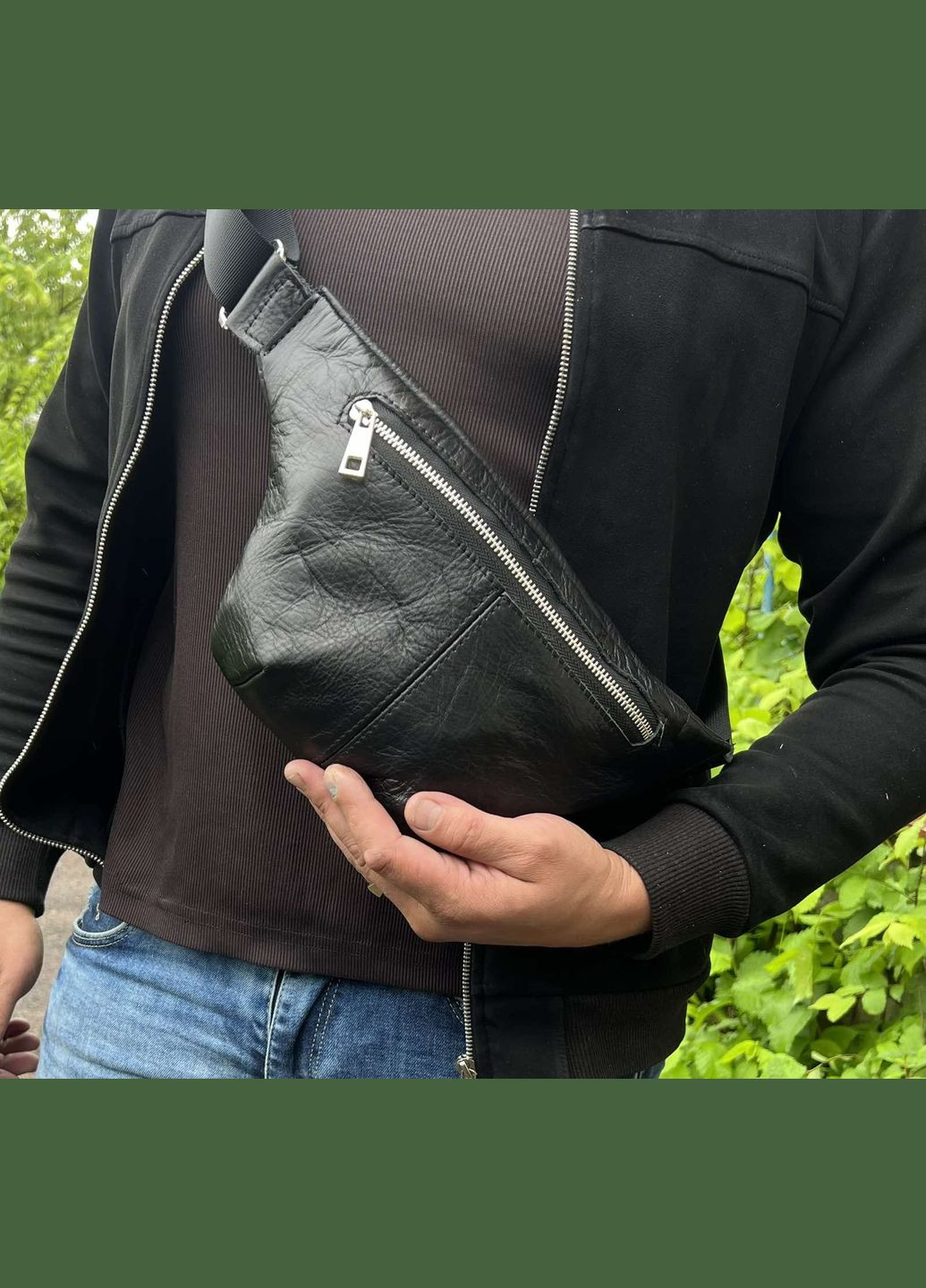 Кожаная сумка на пояс бананка черный Dekey (351898943)