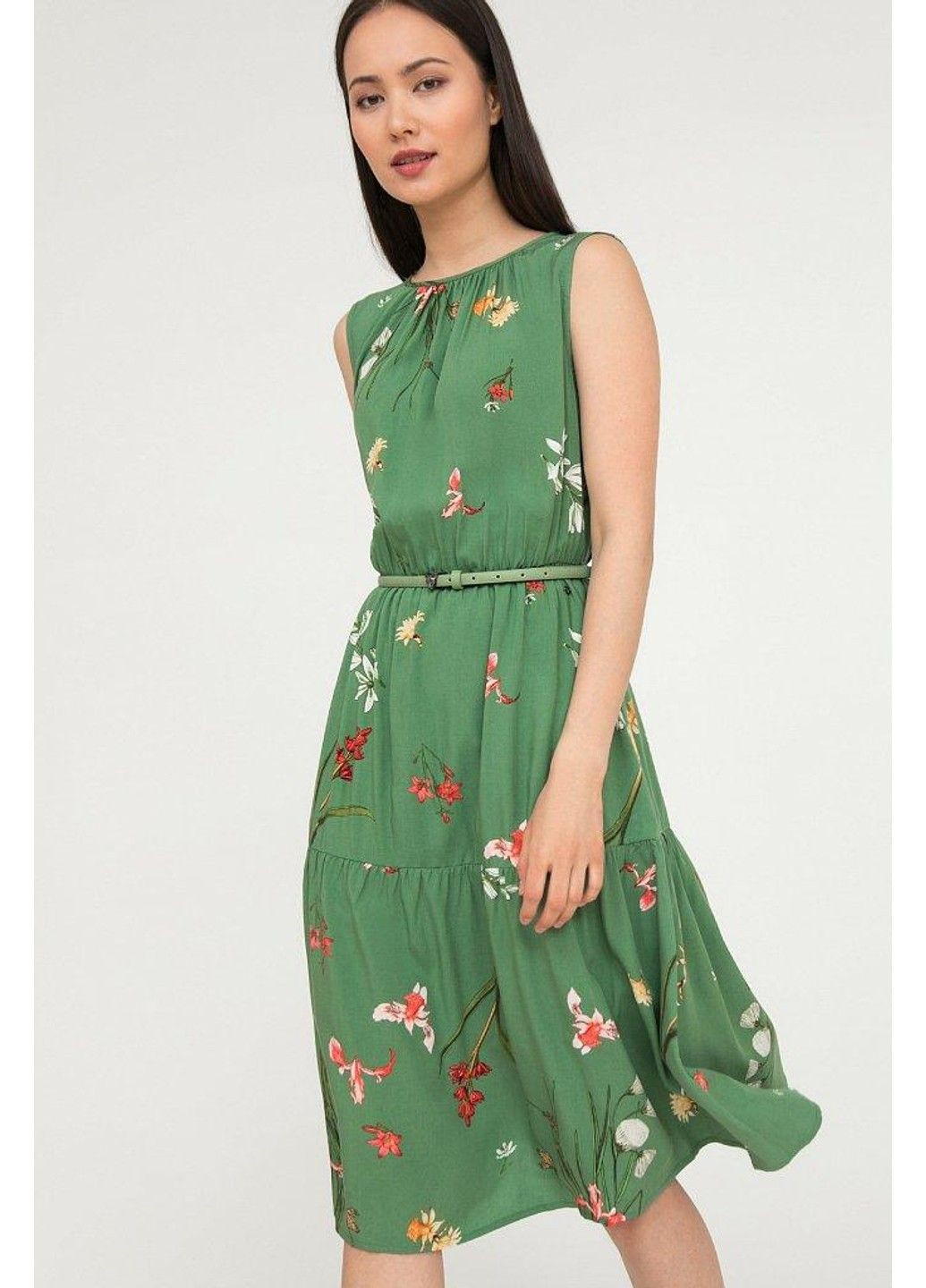Зеленое кэжуал платье s20-12030-522 а-силуэт Finn Flare с цветочным принтом