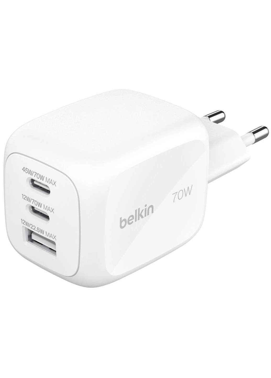 Зарядний пристрій мережевий 70Вт 2хUSB-С/USB-A GAN PD PPS, білий Belkin (387191296)