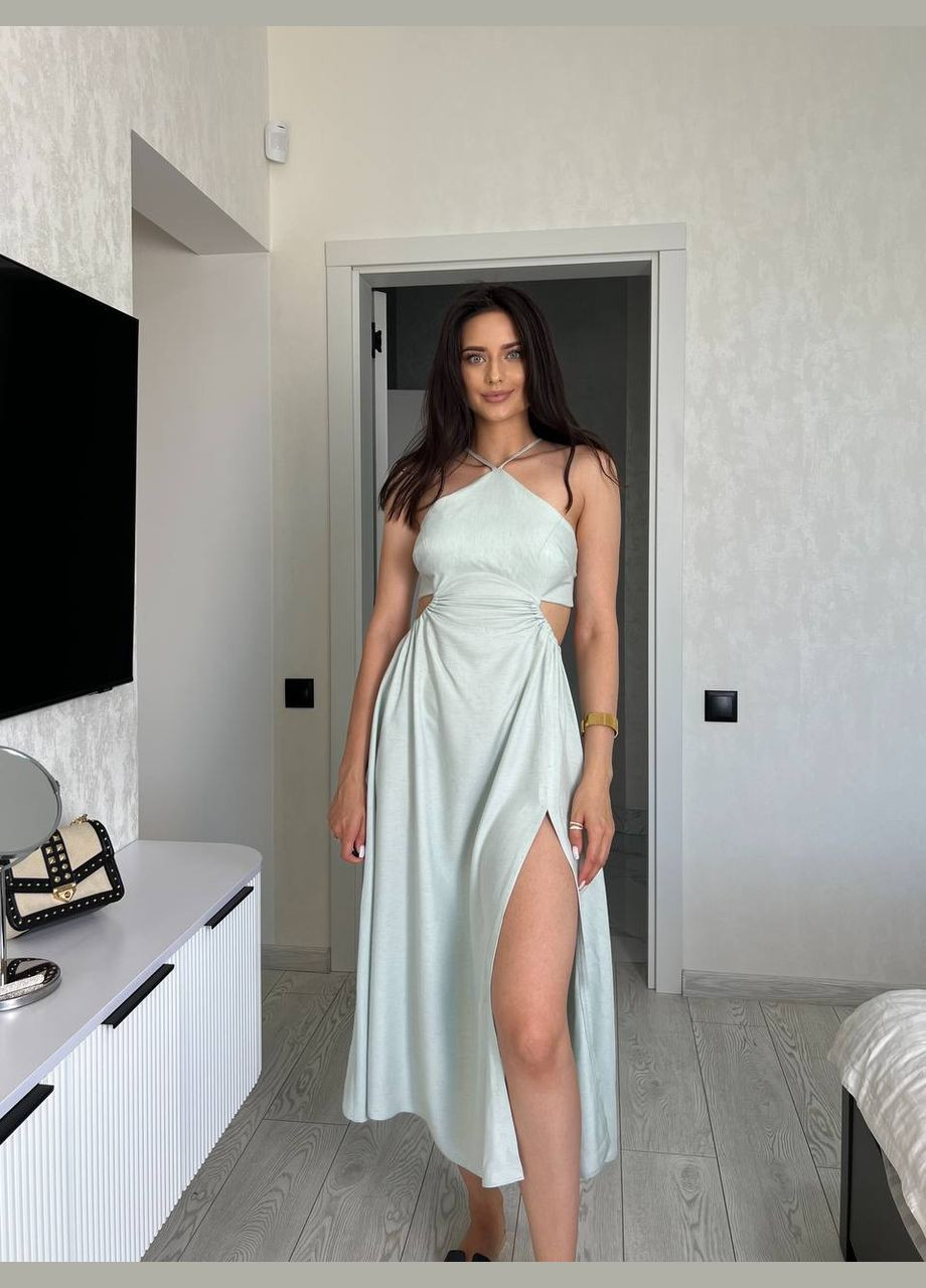 Оливковое повседневный, кэжуал платье No Brand однотонное