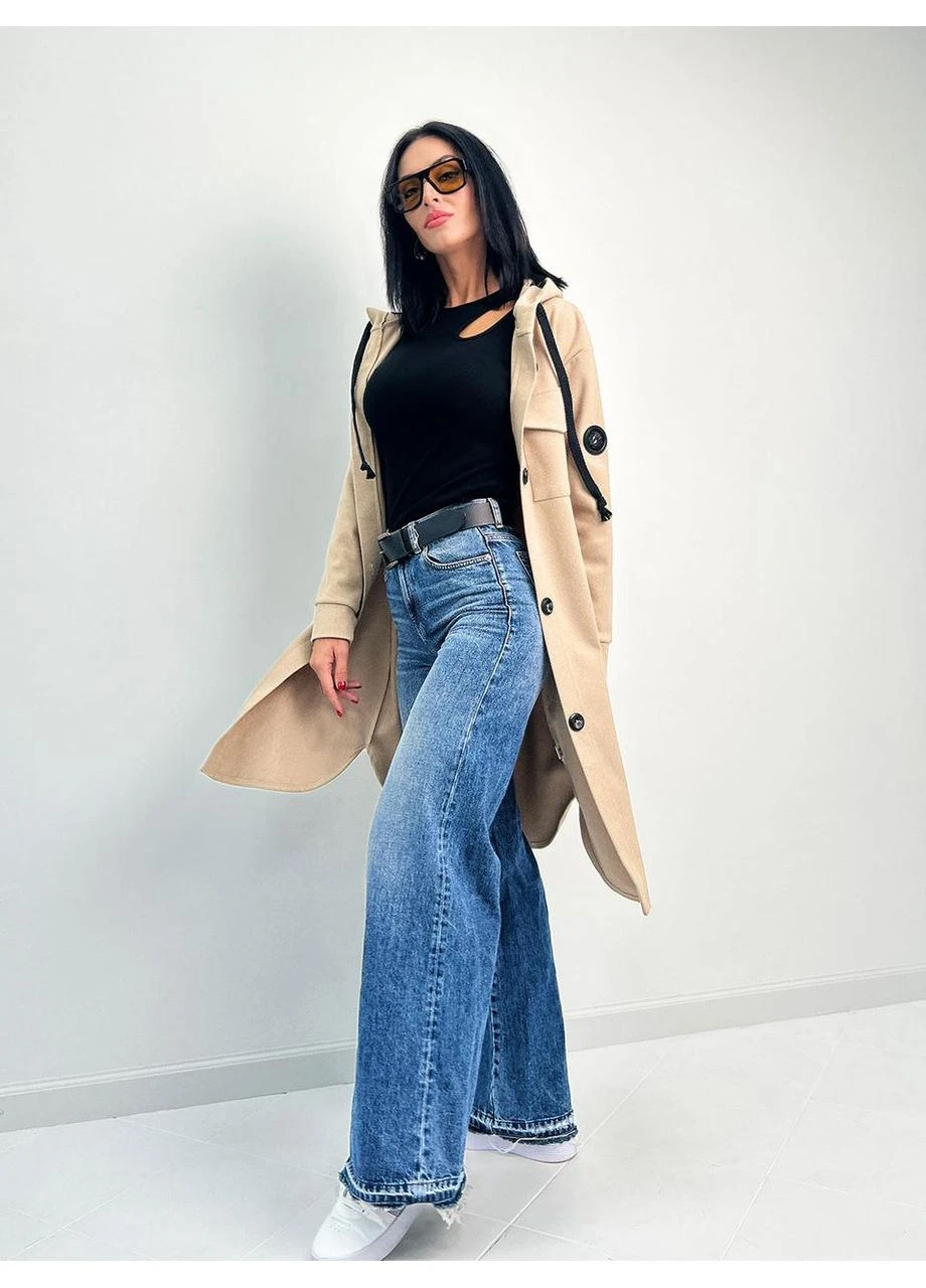 Бежева демісезонна жіночий кашеміровий кардиган із капюшоном Fashion