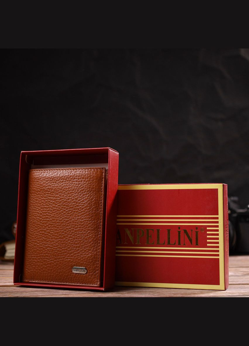 Стильний чоловічий гаманець вертикального формату з натуральної шкіри 21754 Рудий Canpellini (338421660)